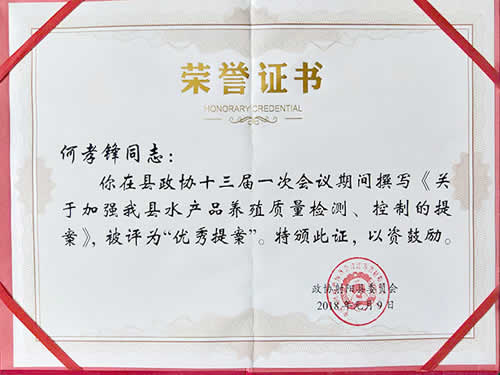 優(yōu)秀提案榮譽(yù)證書（2018）